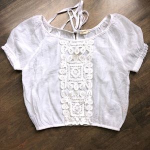 Boho white crop top with cap sleeves